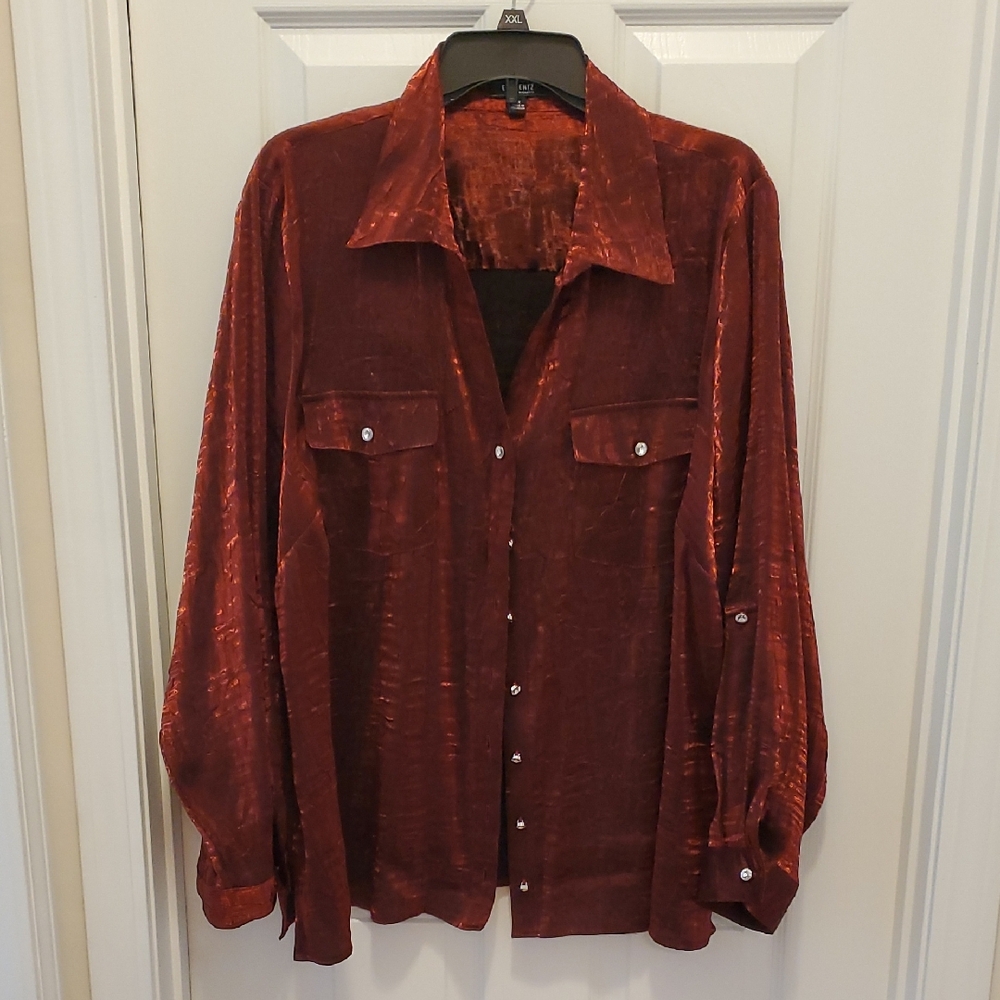 SALE Elementz 🌻 Deep Red Shimmer Blouse 3X